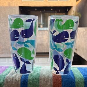 TWO Large Whale Double Wall Tumblers 🐳 💚🩵💙